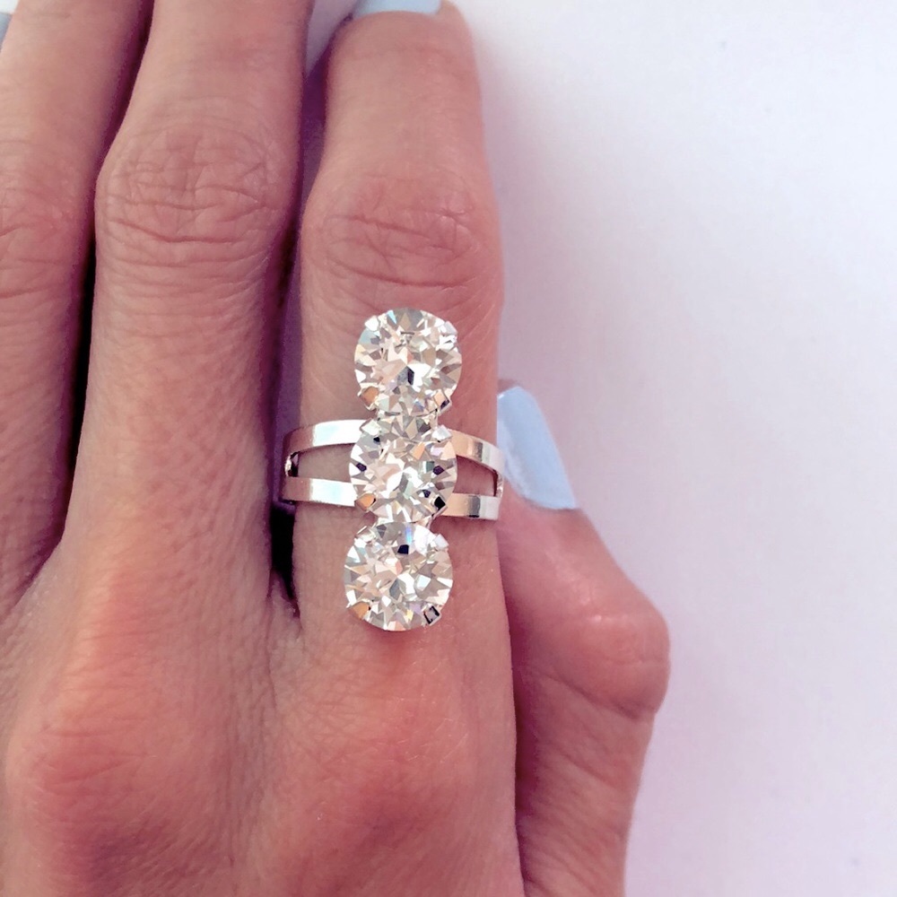 Crystal Silver Statement Ring - Picture 4 of 11
